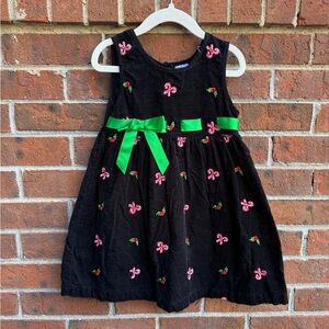 Vintage Blueberi Boulevard Black Corduroy Embroidered Candy Cane Holly Dress 4
